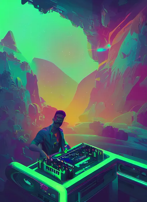 Image similar to Man djing in front of the universe, digital art, dynamic lighting, hyper detailed, artstation, golden ratio, by Anton Fadeev and Beeple and greg rutkowski and liam wong, 4K