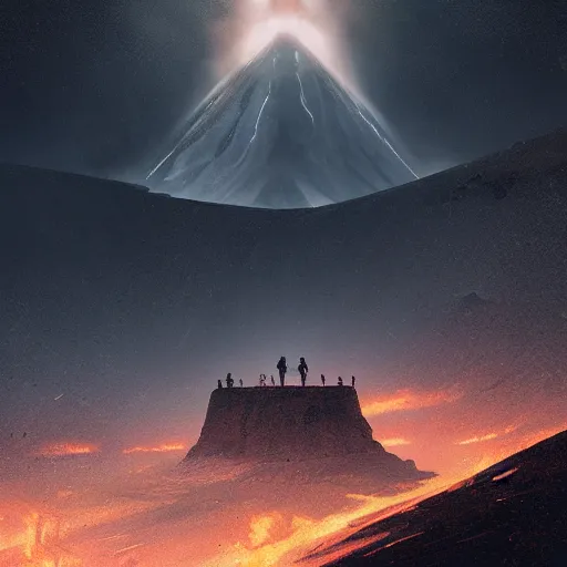 Image similar to the last selfie taken by an alien! in an apocalypse volcano in the background hd cinematic epic 8 k concept art by greg rutkowski