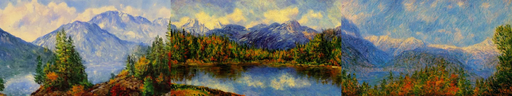 Prompt: lakeside mountains, impressionism