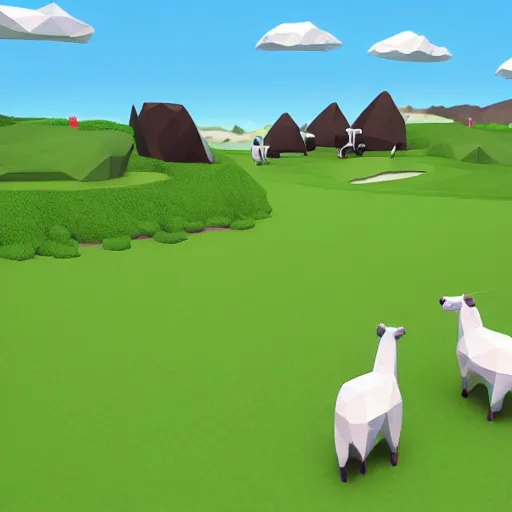 Prompt: low poly golf, sheep, back rooms, horror game