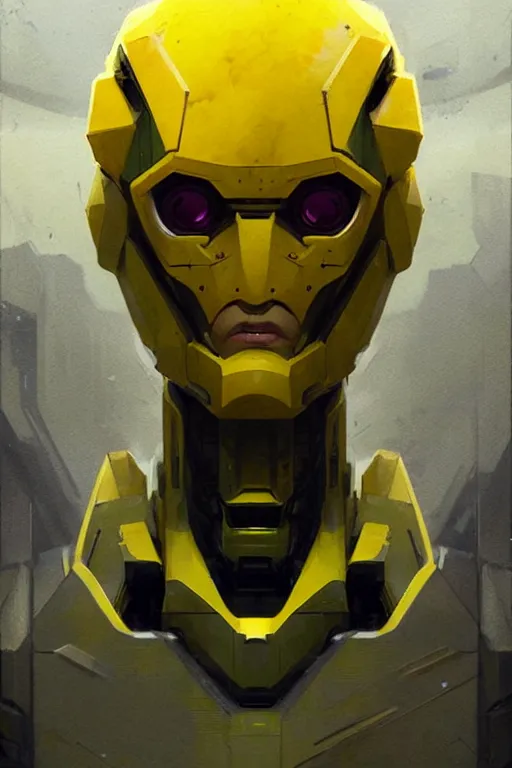 Prompt: portrait cyclopean mecha yellow flat!!!! head by Greg Rutkowski