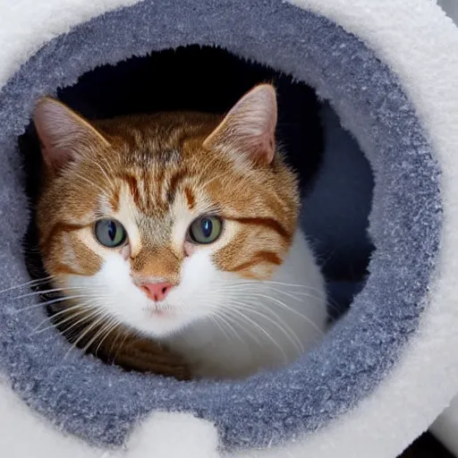 Image similar to cute!!! cat peeking its head out an igloo, 33mm, close up photo