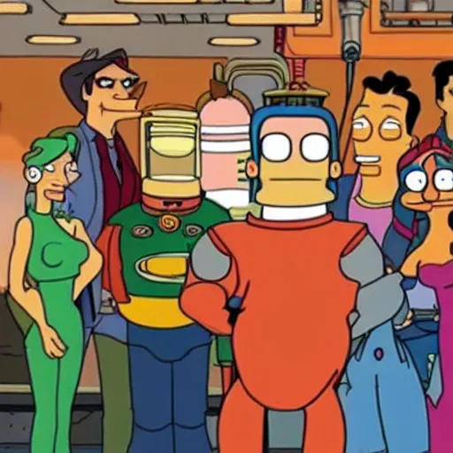 Prompt: photograph of the cast of futurama in real life