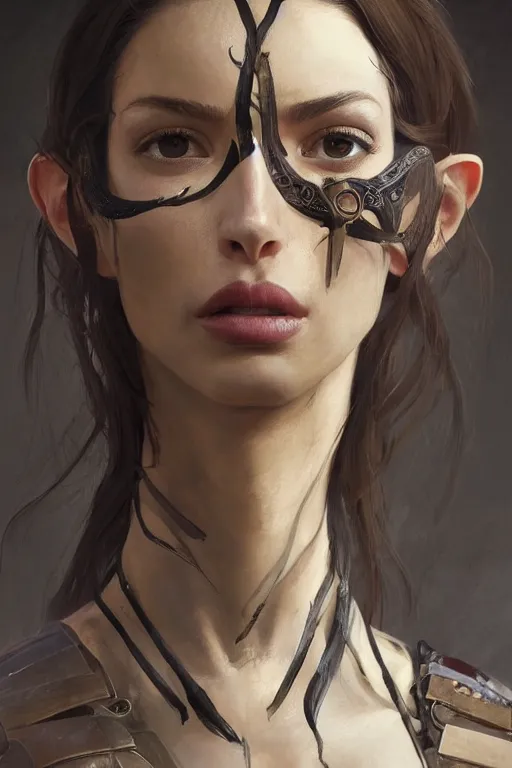 Image similar to a professionally painted portrait of an attractive young woman, clothed in military armor, olive skin, long dark hair, beautiful bone structure, symmetrical facial features, intricate, elegant, digital painting, trending on Artstation, concept art, smooth, sharp focus, illustration, from Metal Gear by Ruan Jia and Mandy Jurgens and Artgerm and William-Adolphe Bouguerea, award winning