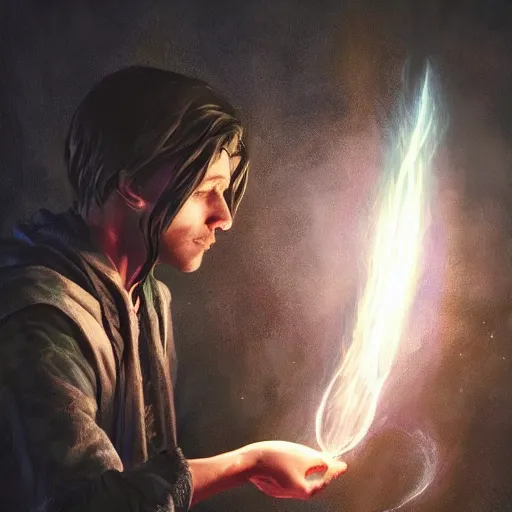 Prompt: a beautiful panting of a dark wizard casting spell, alchemist lab, hyperrealistic, cinematic atmosphere, epic, artstation