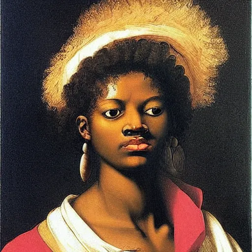 Image similar to afro woman painted by caravaggio
