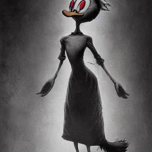 Prompt: michael karcz grunge drawing of donald duck. , in the style of corpse bride, loony toons style, horror themed, detailed, elegant, intricate, trending on artstation, 4k