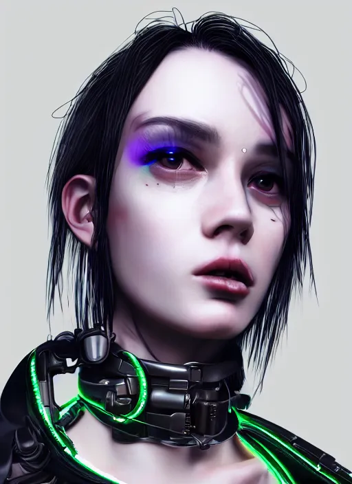 Image similar to detailed realistic female character cyberpunk wearing thick technological collar around neck, realistic, art, beautiful, 4K, collar, choker, collar around neck, punk, artstation, detailed, female, woman, choker, cyberpunk, neon, neon, punk, collar, choker around neck, collar around neck,