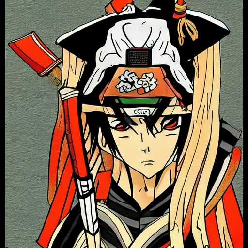 Image similar to it's an anime style of samurai from some japanese anime, i think. the style is very bold - strongly - defined solid colors, rather than shades of shading.