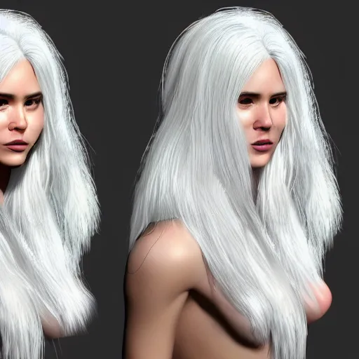 Prompt: A human cheetah hybrid with long lush white hair, concept art, highly detailed, 8k