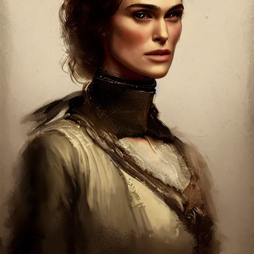 Prompt: Portrait of Keira Knightley in victorian london, elegant, digital painting, highly detailed, fantasy, artstation, concept art, smooth, sharp focus, illustration,