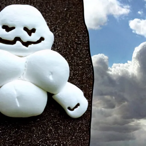 Prompt: clouds in the shape of the stay puft marshmellow man