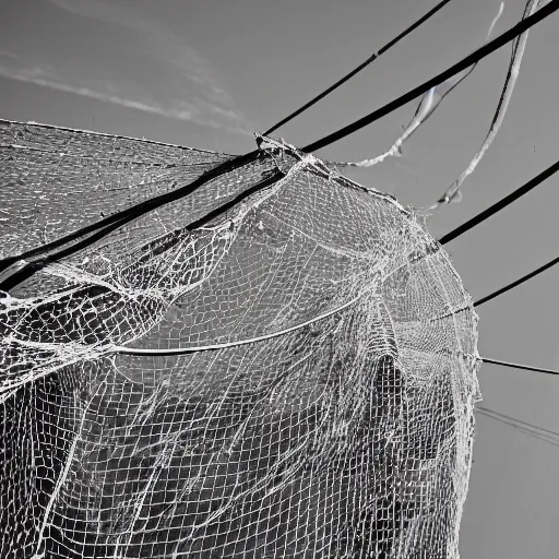 Image similar to ripped net, black and white image