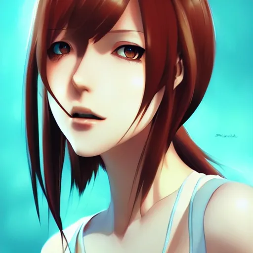 Image similar to illustration of kurisu makise by ryohei fuke, ilya kuvshinov, lois van baarle, wlop, concept art, trending on artstation, artgerm, luminecent eyes fine details, realistic shaded lighting, detailed eyes, pretty face