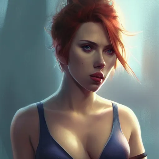 Prompt: photo of scarlett johansson attractive features, tight clothing, full body shot in a movie, cinematic details, sharp focus, illustration, by Jordan Grimmer and greg rutkowski, Trending artstation, pixiv, digital Art