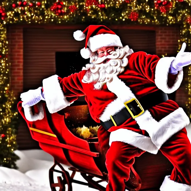 Image similar to drunk santa crashing his sleigh, highly detailed, 8 k, hdr, close up, smooth, sharp focus, high resolution, award - winning photo