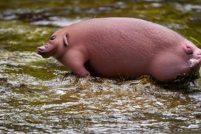 Image similar to a pig platypus!!! hybrid! hyper realistic!! realistic lighting!! wildlife photographer of the year!!! bold natural colors, national geographic, hd, wide angle, 8 k
