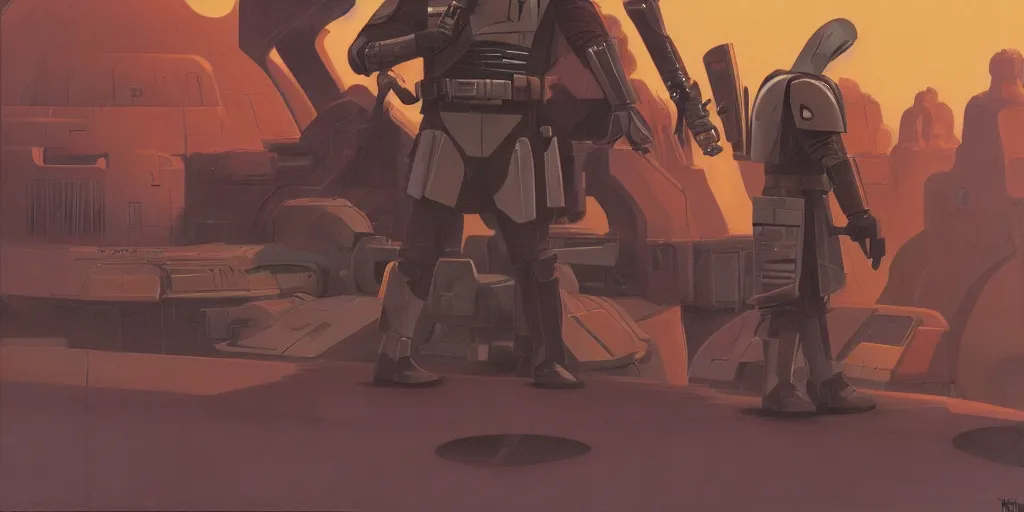 Image similar to Mandalorian concept art by Ralph McQuarrie