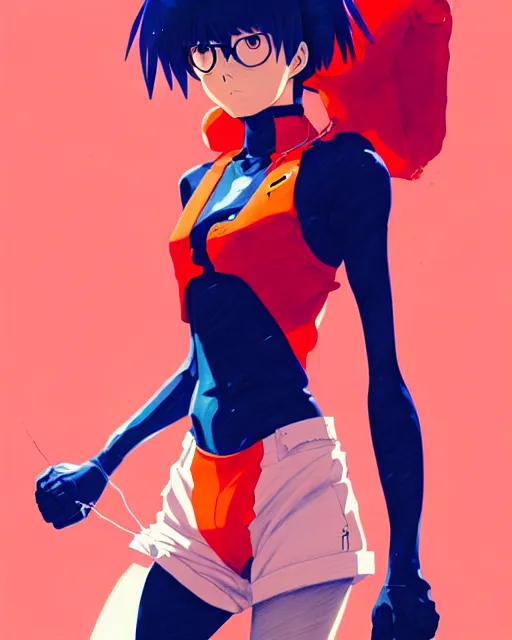 Image similar to a ultradetailed painting of a asuka from evangelion, she is wearing a tank top by conrad roset, greg rutkowski and makoto shinkai trending on artstation