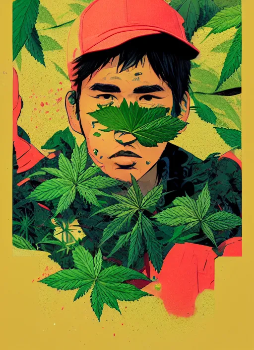 Prompt: profile picture by sachin teng x bape, marijuana, organic painting, asymmetrical, green, marijuana smoke, matte paint, hard edges, energetic