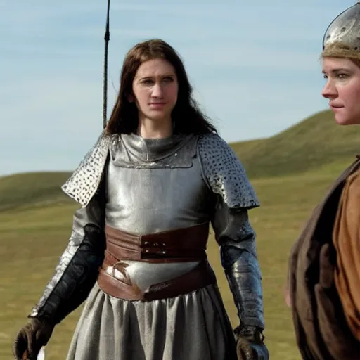 Prompt: scene from a 2 0 1 0 film set in medieval scandinavia showing a woman pilot