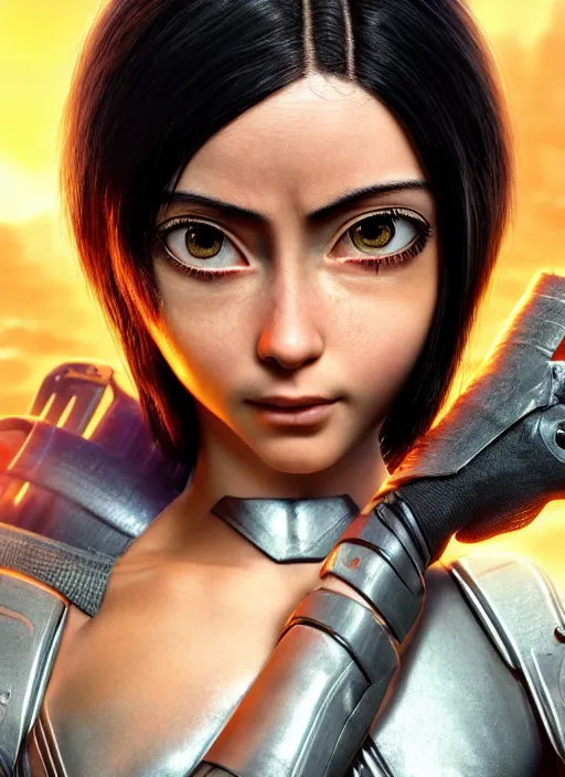 Image similar to Alita Battle Angel, digital animation, trending on artstation, full body portrait, hyper realistic render, 8k