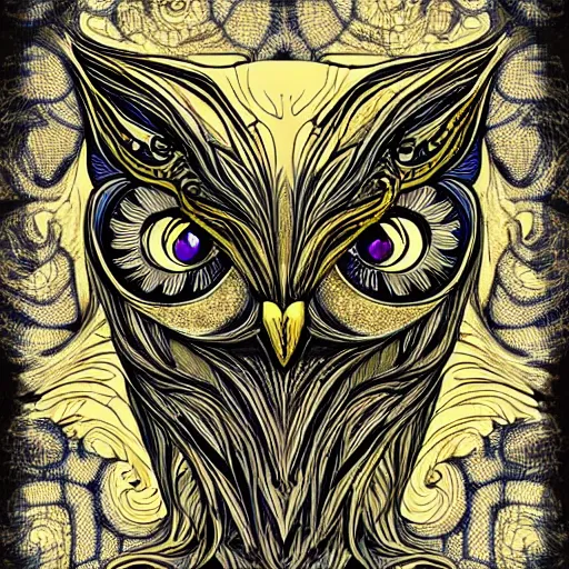 Image similar to Owl head in the style of art nouveau, detailed, hyper-detailed, fractals