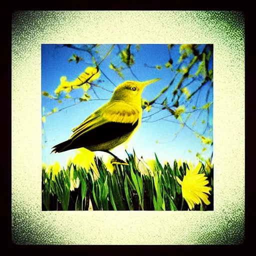 Prompt: “bird by yellow field”