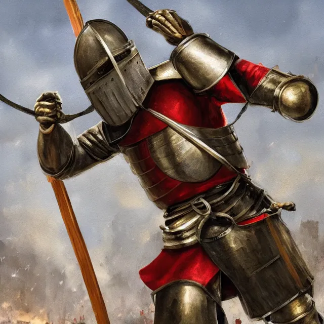 Image similar to medieval knight uses catapult, 4 k