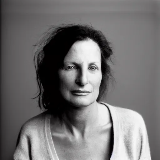 Image similar to portrait of a beautiful woman, front view. casual clothing. studio photo by annie leibovitz.