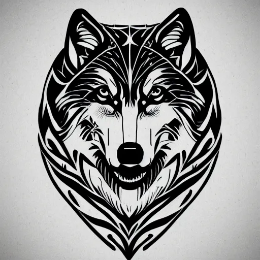 Image similar to tattoo stencil. pencil line drawing, vector, logo, wolf