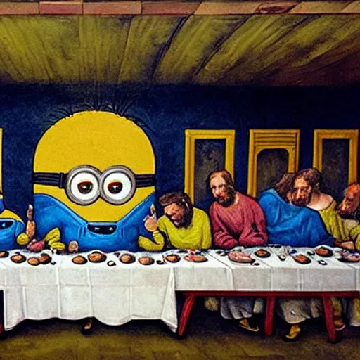 Image similar to the minions in the last supper mural painting