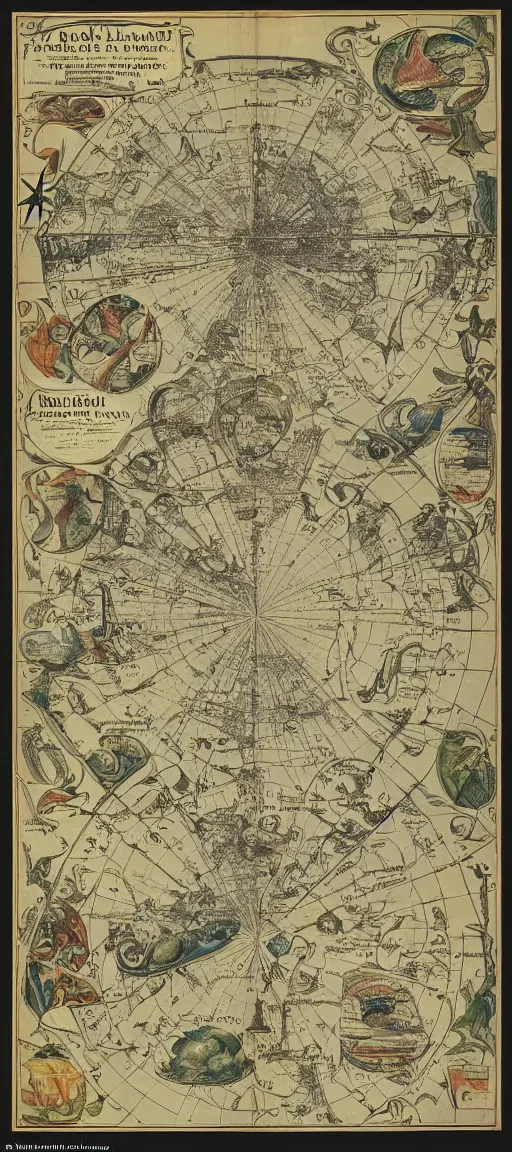 Prompt: a map of the heavens, aerial view, cartography, detailed cartography, detailed, intricate, retro