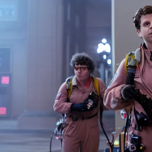 Image similar to Michael Cera as a Ghostbuster in the movie Ghostbusters movie still 8k hdr