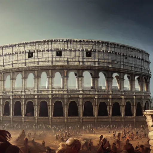 Prompt: ground view of a colosseum arena, profile picture, organic painting, sunny day, matte painting, bold shapes, hard edges, street art, trending on artstation, by huang guangjian, gil elvgren, ruan jia, randy vargas, greg rutkowski