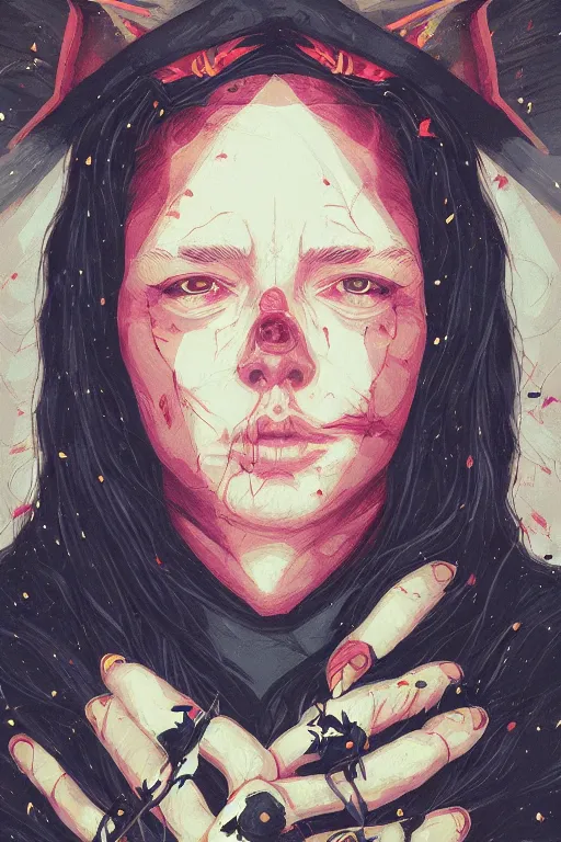 Image similar to portrait of a witch fire with hoodie by Sachin Teng and wlop