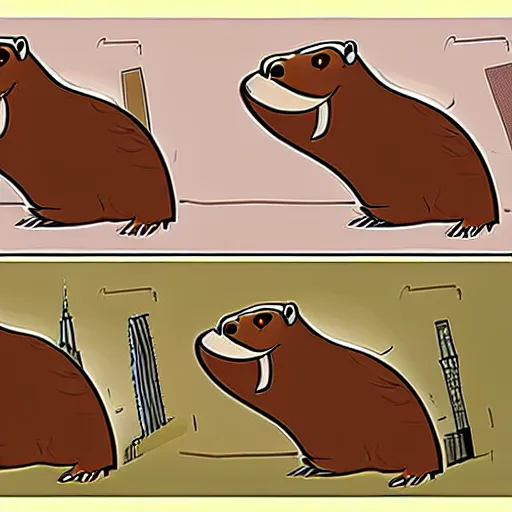 Image similar to digital concept art of anthropomorphic beavers as construction builders that building empire state building from sticks