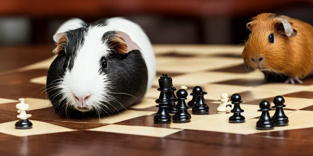 Image similar to a guinea pig playing chess