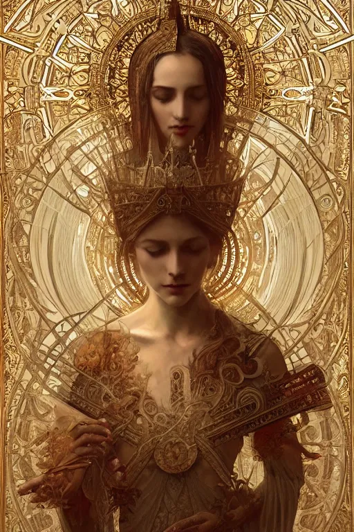 Image similar to a full body portrait of a beautiful ethereal delicate babylonian mage queen meditative sacral pose catholic stages of the cross, intricate, elegant, highly detailed, digital painting, artstation, concept art, smooth, sharp focus, illustration, art by krenz cushart and artem demura and alphonse mucha