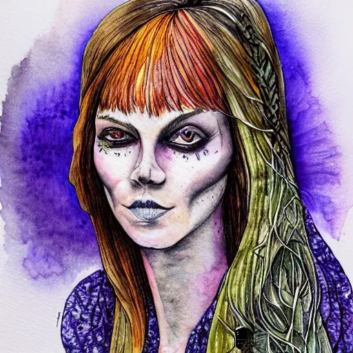 Image similar to portrait of magickjell, watercolor, ink lines, lars lerin, highly detailed
