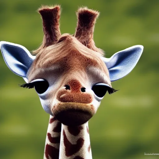 Image similar to little anthropomorphic giraffe, green eyes, light brown fur, light hair, wlop