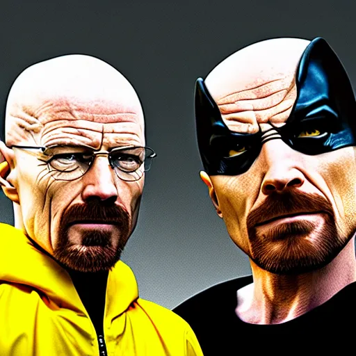 Image similar to Walter White as batman and Jesse pinkman as Robin, 8k, high definition, highly detailed, photo realistic