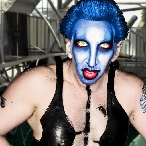 Image similar to marilyn manson working at the waterpark