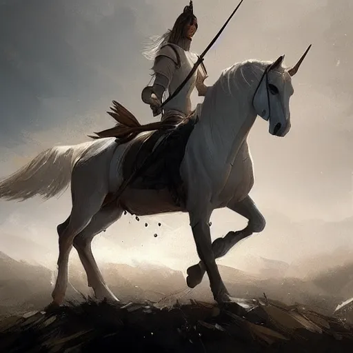 Image similar to a white horse The one who rode him carried arrows and a bow in his hand, and they gave him a crown, digital Art, Greg rutkowski Trending artstation