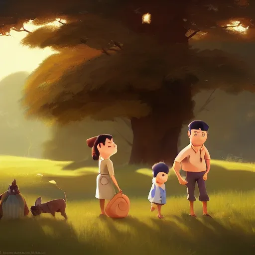 Prompt: goro fujita ilustration ilustration a family gathering in the country, characterized by kuroda seiki, character art, focus, highly detailed, artstation