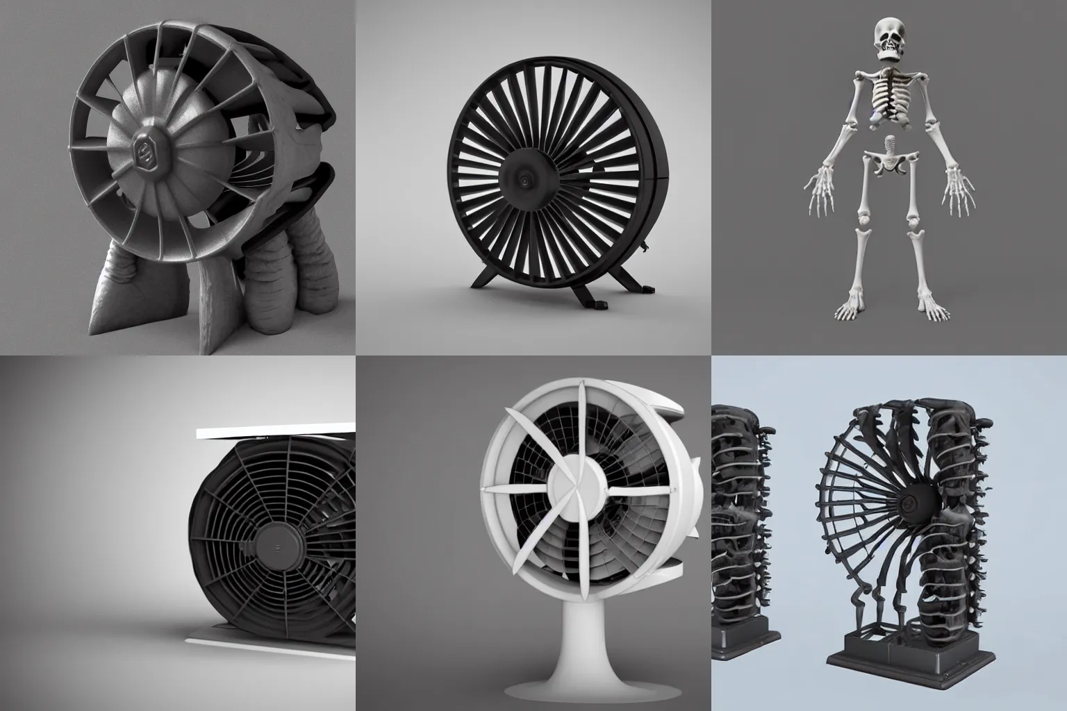 Prompt: a standing cooling fan made of bones and flesh, 3 d render, unreal engine 5, very detailed