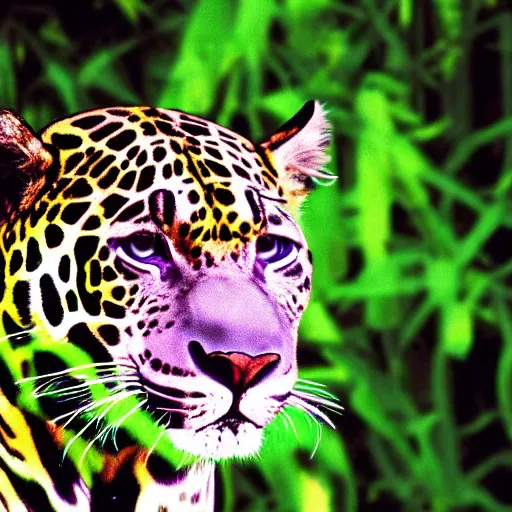 Image similar to a neon jaguar in the jungle