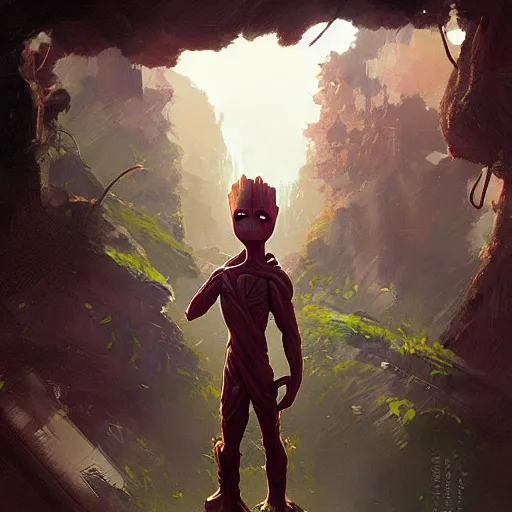 Image similar to i am baby groot by greg rutkowski