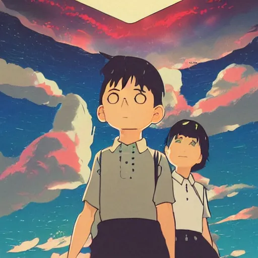 Prompt: vintage movie poster art for earthbound by trending pixiv fanbox, acrylic palette knife, style of makoto shinkai takashi takeuchi yoshiyuki and studio ghibli