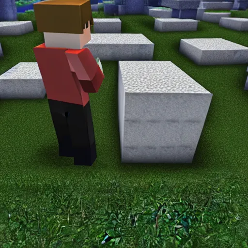 Prompt: dream from minecraft peeing on ronald reagan's grave, hyper realistic, prerendered graphics, dynamic lighting, volumetric lighting, sharp focus, hyperdetailed, realistic